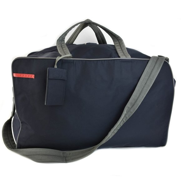PRADA "Linea Rossa": Navy Blue, Tessuto Nylon & Logo Duffel/Weekender Bag (td) - Picture 2 of 13
